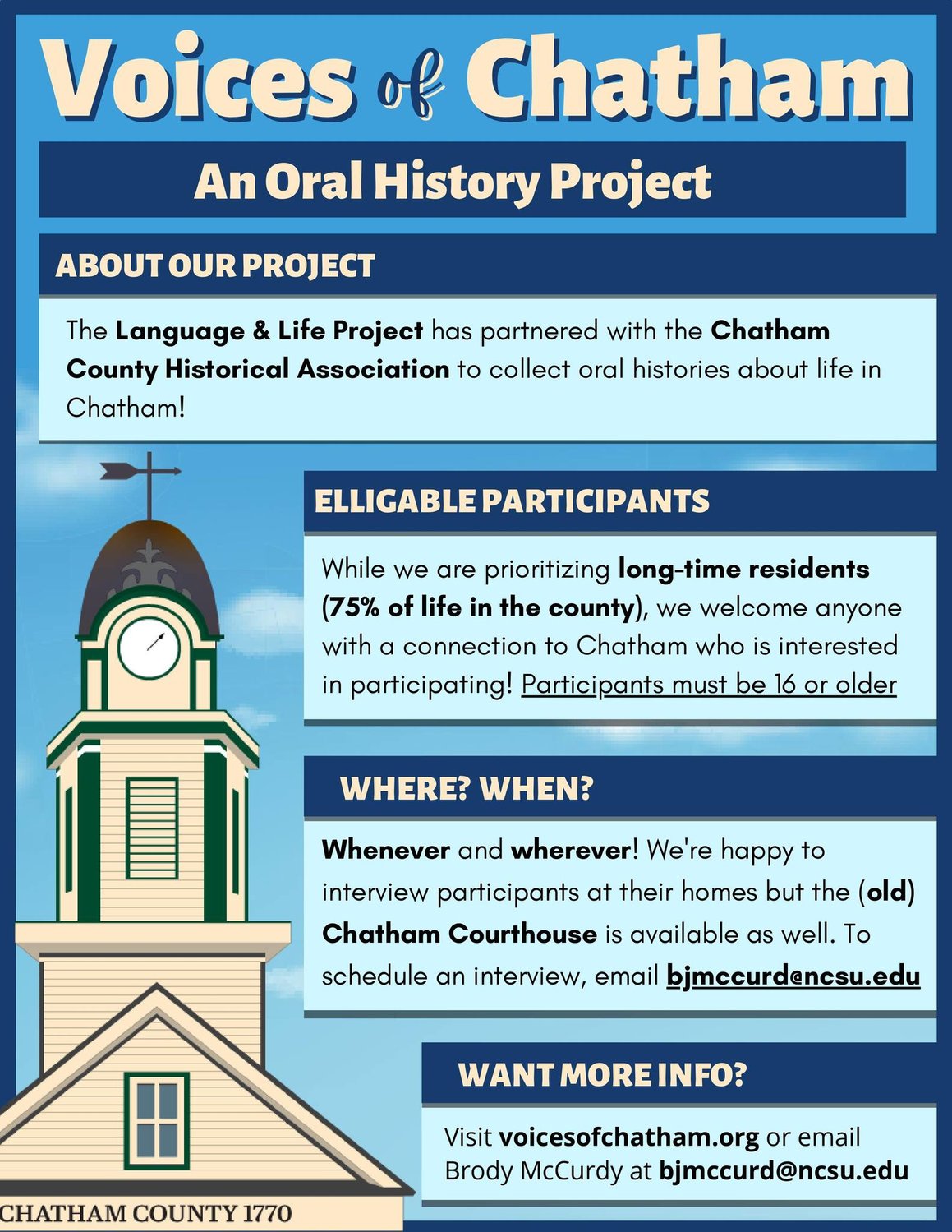 Voices of Chatham aims to tell the story of the county through oral history interviews.